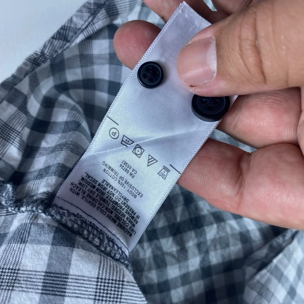 Columbia Button Down Shirt Mens XL Grey‎ White Check Cotton Stretch Short Sleeve